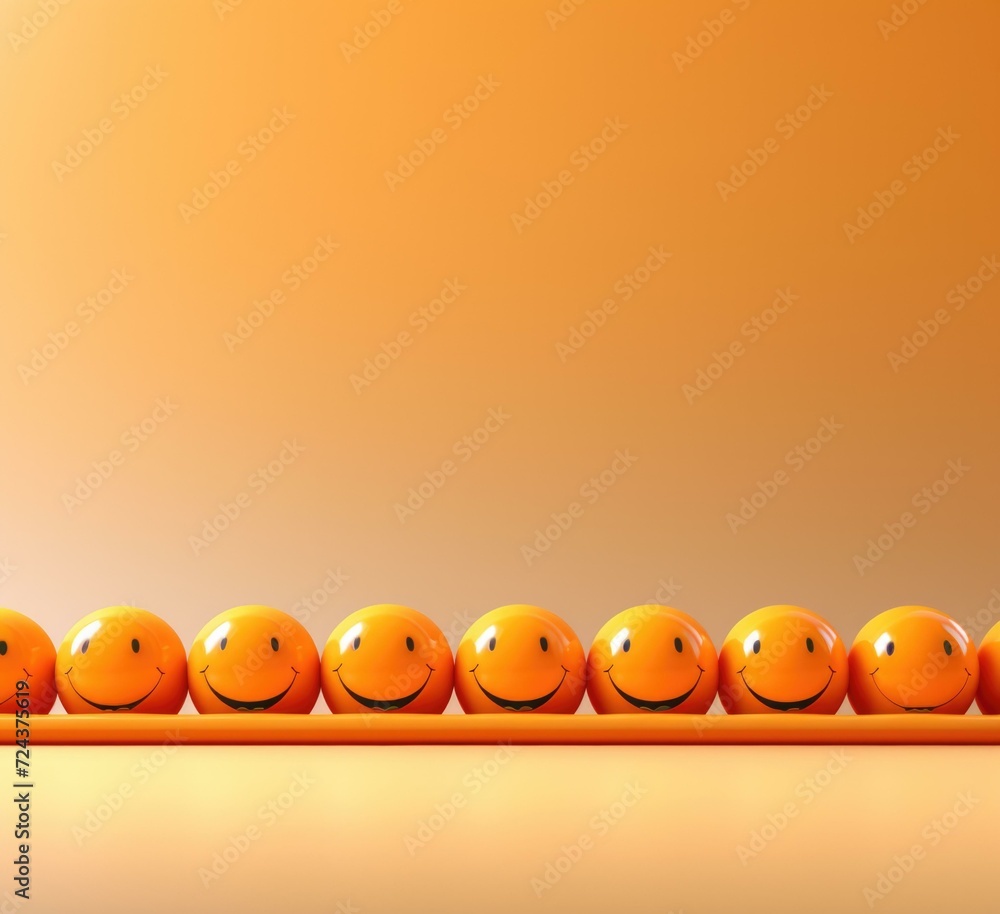 Poster a row of smiling faces on a yellow background. generative ai.