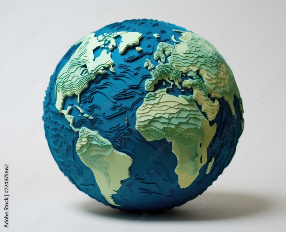 Poster a blue and green globe with a map of the world on it. generative ai.