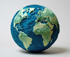 A blue and green globe with a map of the world on it. Generative AI.