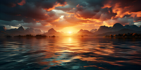 Naklejka na ściany i meble Sunset with clouds over sea