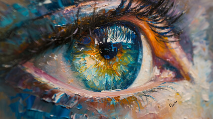 Fluorite oil painting Conceptual abstract picture, Conceptual abstract picture of the eye. Oil painting in colorful colors, Conceptual abstract closeup of an oil painting and palette, Generative AI 