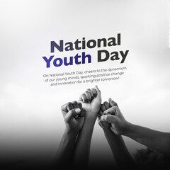 National Youth Day Poster - Black and White Youth Figure: Honor National Youth Day with this...
