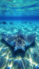 Obraz premium In crystal-clear seas in Polynesia, an eagle ray