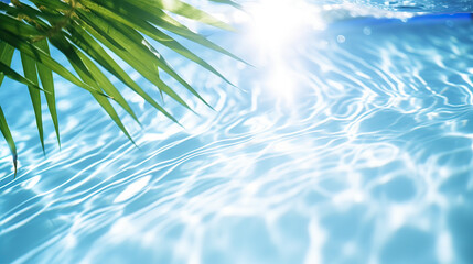 Fototapeta na wymiar Sunlight Reflecting on Rippling Water With Palm Fronds Overhead