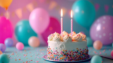 one year candle on a birthday or anniversary cake, generative ai