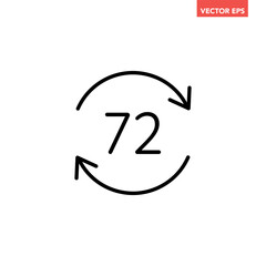 Black round up to 72 hrs work time effect line icon, simple 3 days fast shipment work arrow flat design vector pictogram, interface elements for app logo web button ui ux isolated on white background