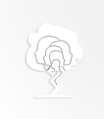 Social media network. Tree with human head silhouettes. Overlay heads. Digital, interactive and global communication concept. 3D render