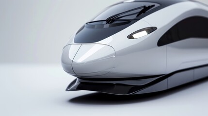 Tight shot of a highspeed trains nose showcasing its streamlined and tapered shape to decrease air...