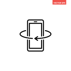 Black single phone rotation line icon, simple technology 360 degree rotation flat design pictogram vector for app ads web banner button ui ux interface elements isolated on white background