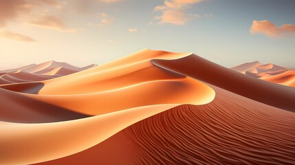 Fototapeta na wymiar Rippling sand dunes in a desert, sculpted by the wind and bathed in the golden hues of sunset