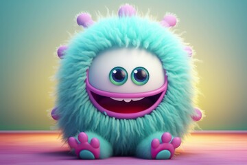 3D cartoon colorful stuffed little monster, cute monster doll for children, children's book，funny cartoon monster