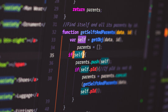 Developer screen with colored website programming code