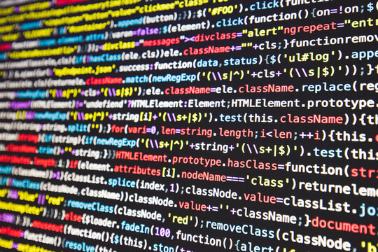 Developer screen with colored website programming code