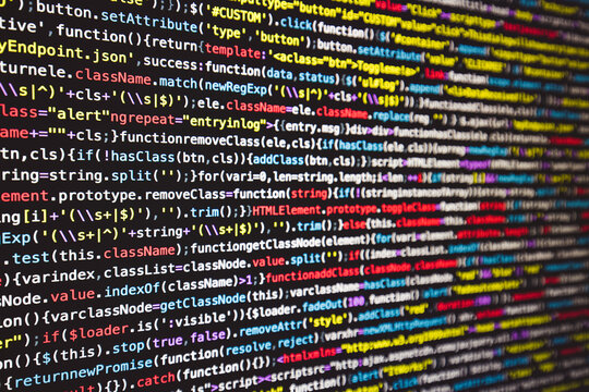 Developer screen with colored website programming code