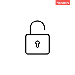 Black single unlock badge line icon, simple safe secure flat design vector pictogram vector for app ads logotype web website button ui ux interface elements isolated on white background