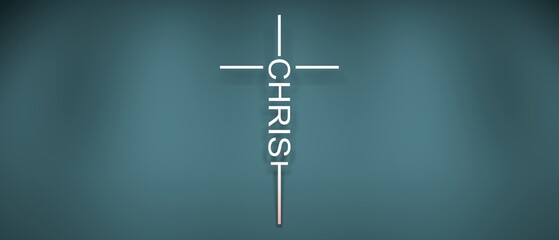 Christ name in the shape of a cross. Christian, religious and church typography concept. Design with Christian icon religion. 3D render