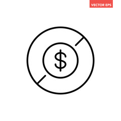 Black single no cash line icon, simple tax free charge flat design infographic pictogram vector, for app logo web button ui ux interface elements isolated on white background