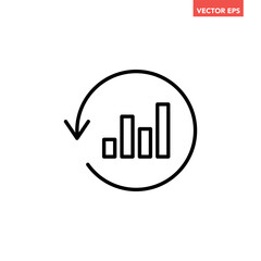 Black single update report graph line icon, simple round financial analysis flat design pictogram vector for app ads web banner button ui ux interface elements isolated on white background