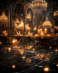 Fototapeta na wymiar Beautiful 3d rendering of the interior of the mosque with candles