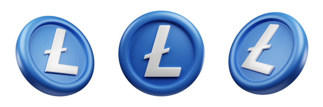 Litecoin or LTC Blue Coin 3d Set rendering cryptocurrency illustration cartoon style, blockchain or cryptocurrency design theme