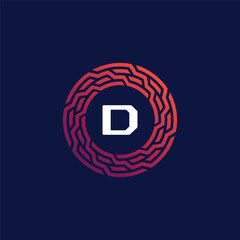 Modern tech circle emblem letter D frame logo