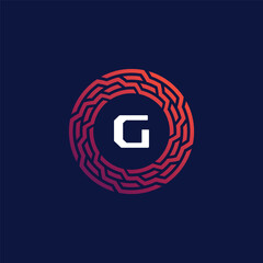 Modern tech circle emblem letter G frame logo