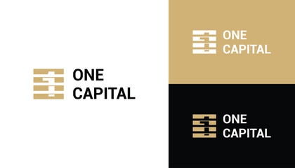 Golden Number 1 one with Square Stripes For Business Brand Inspiration Logo Design