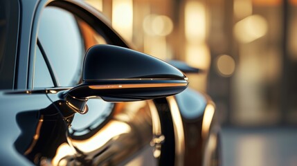 Detail shot of a cars side mirror highlighting its small and aerodynamic design that reduces drag...