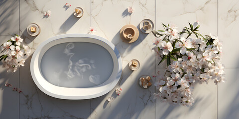 Luxury bathtub with flowers in spa