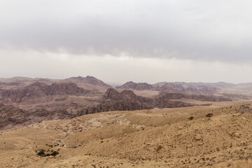 View from distance from the high hill to the famous gorge in which it is located thr Nabatean...