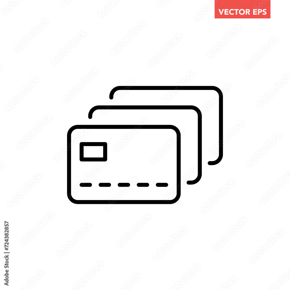 Poster black multi credit cards line icon, simple financial transaction flat design infographic pictogram v