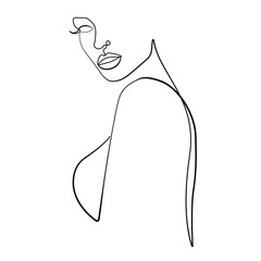 Female Silhouette Continuous One Line Drawing. Abstract Woman Figure Minimal Trendy Illustration. Woman Body Black Sketch on White. Abstract Home Decor, Wall Art. Vector EPS 10