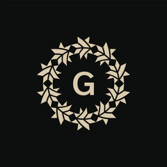 Initial letter G ornamental border circle frame logo