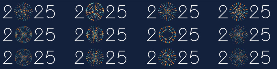 2025 Happy New Year design vector. colorful fireworks and trendy new year 2025 design template.