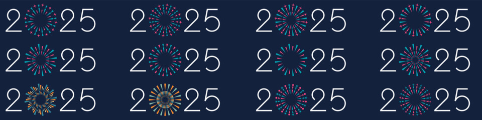 2025 Happy New Year design vector. colorful fireworks and trendy new year 2025 design template.