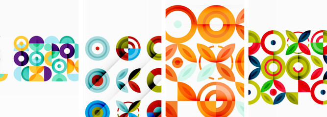 Circles and rings geometric backgrounds. Posters for wallpaper, business card, cover, poster, banner, brochure, header, website