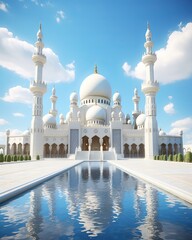 Sky-Blue Domes Adorning Elegant White Mosque Landscape ,Generative AI