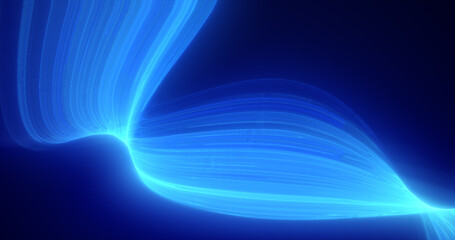 Abstract blue glowing flying waves from lines energy magical background