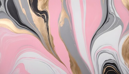 Gold, Pink, black, white abstract Liquid fluid marble.