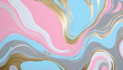 Gold, Pink, Blue, silver, white abstract Liquid fluid marble.