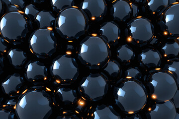 An abstract 3d background of shiny black spheres with reflections. - obrazy, fototapety, plakaty