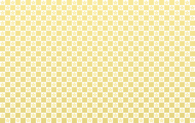 市松模様と桜の花な金色の背景素材