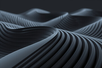 An abstract 3d background of dark waves and curves.