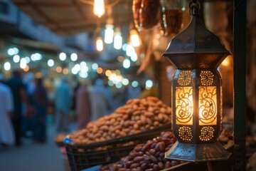 beautifully designed lantern with intricate patterns is prominently featured in market