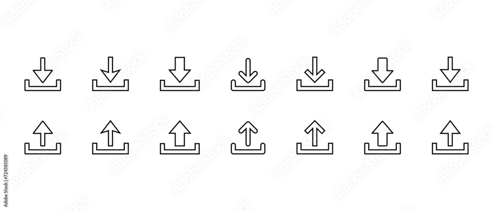 Poster download and upload icon set collection in line style