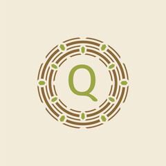 Initial letter Q ornamental border circle frame logo