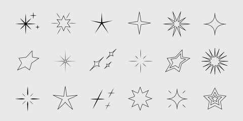 Set of star shapes. Retro futuristic sparkle icons collection. Vector set of Y2K style.