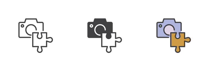 Camera with puzzle different style icon set
