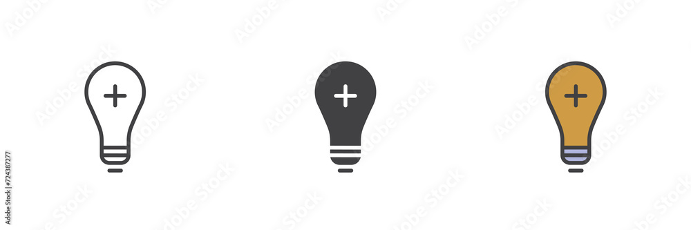 Poster light bulb add different style icon set