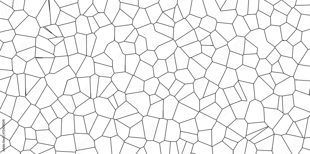 Poster white color broken stained-glass background with black lines. voronoi diagram background. seamless p